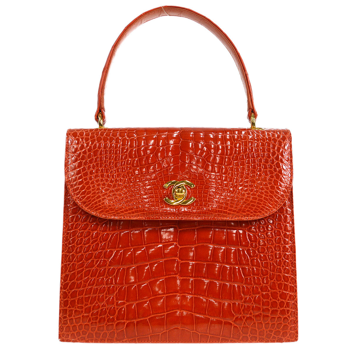 CHANEL * 1996-1997 Round Flap Handbag Small Red Crocodile