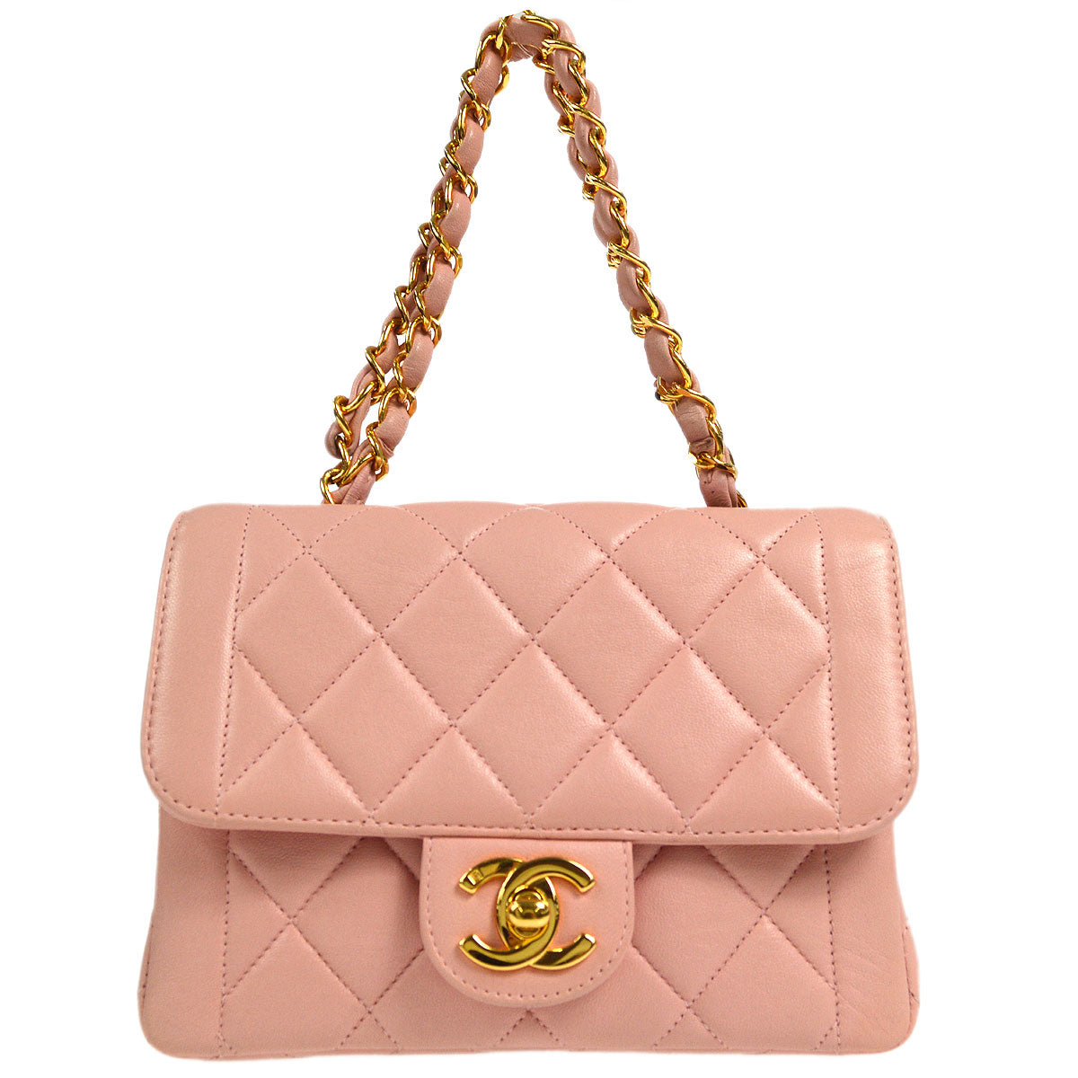 CHANEL * 1996-1997 Border Flap Handbag Mini Pink Lambskin