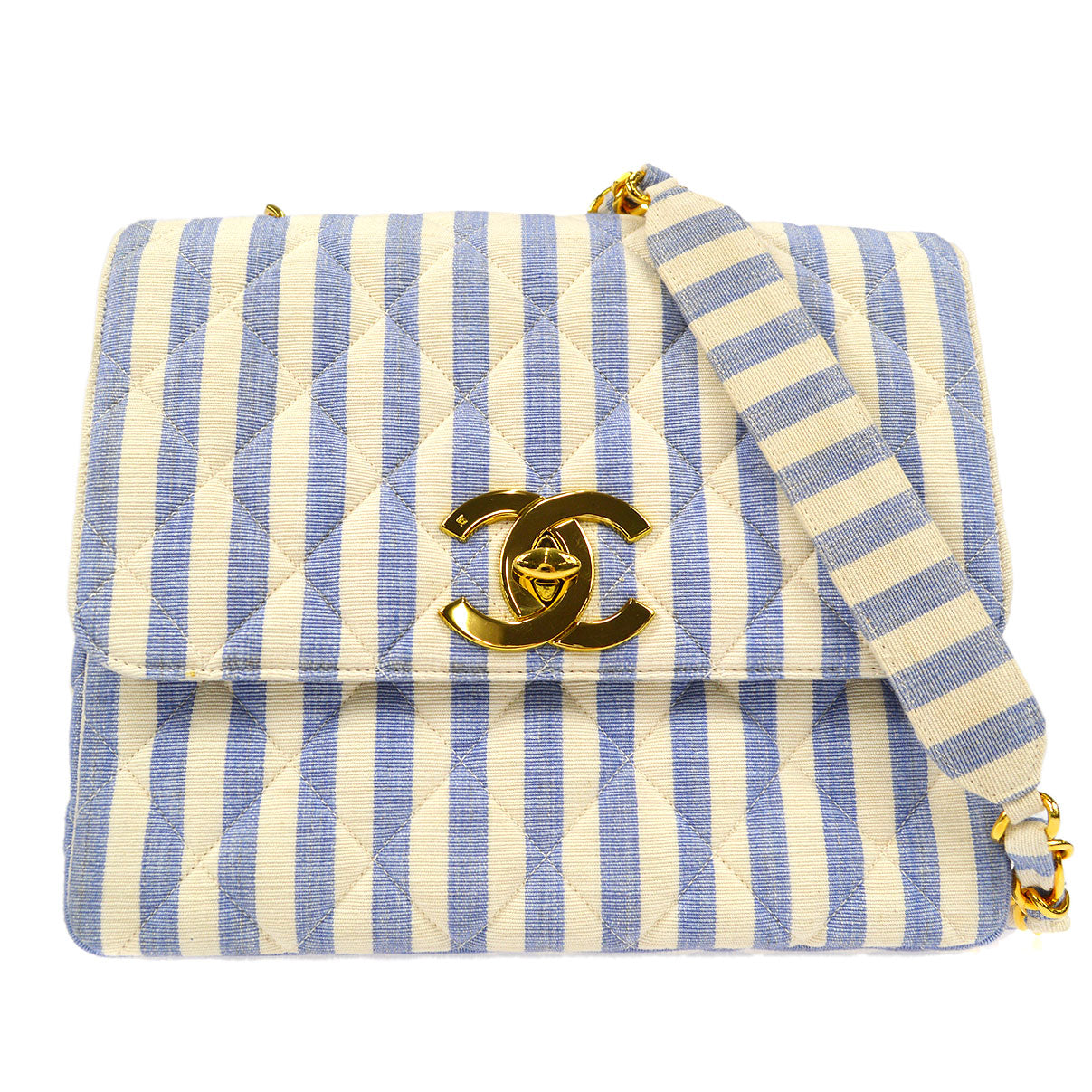 CHANEL * 1994-1996 Striped Straight Flap Medium Canvas