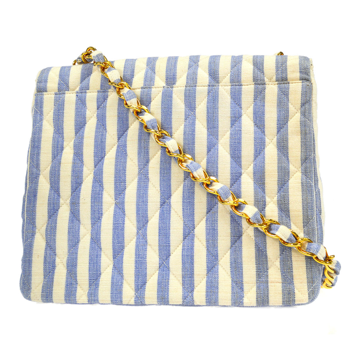 CHANEL * 1994-1996 Striped Straight Flap Medium Canvas