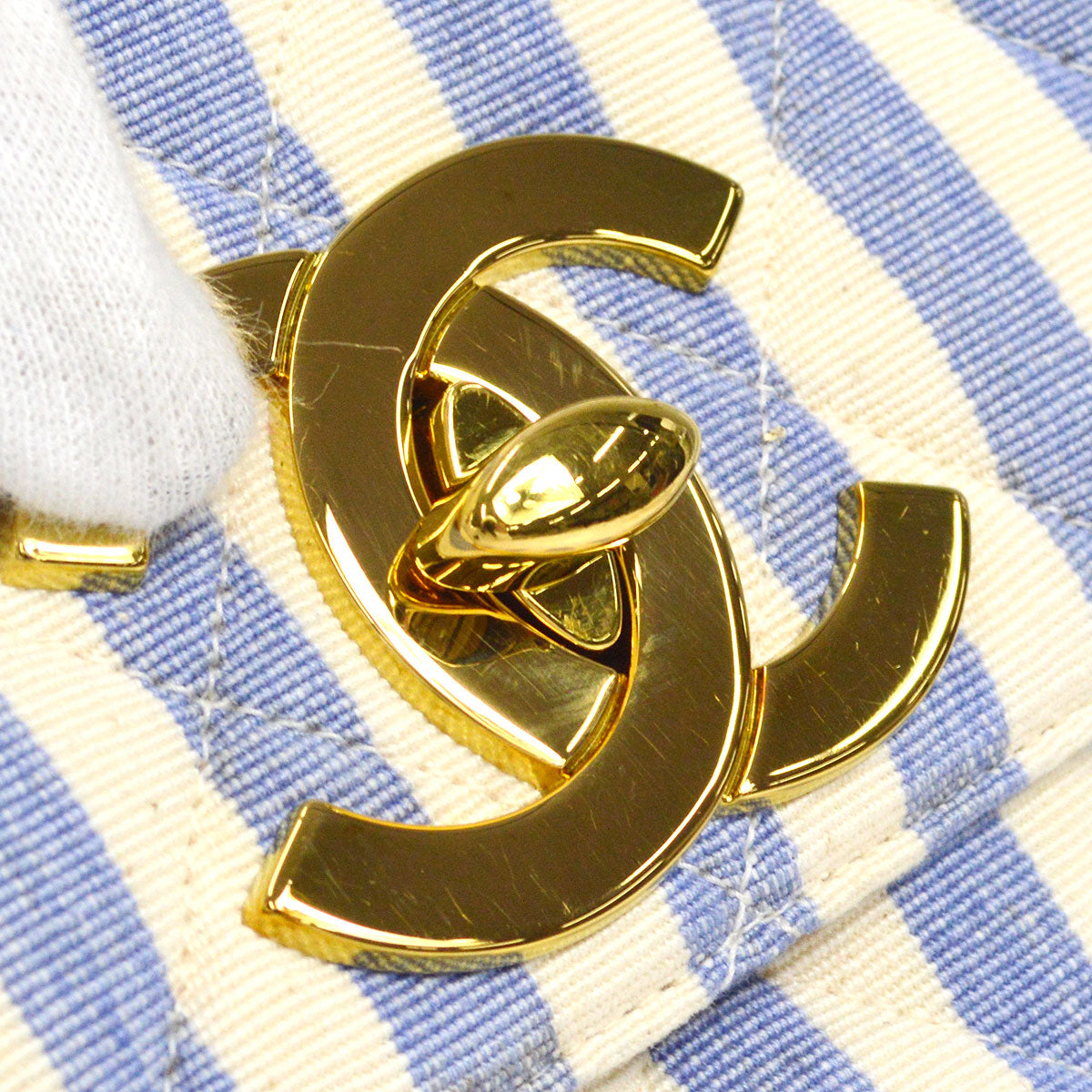 CHANEL * 1994-1996 Striped Straight Flap Medium Canvas
