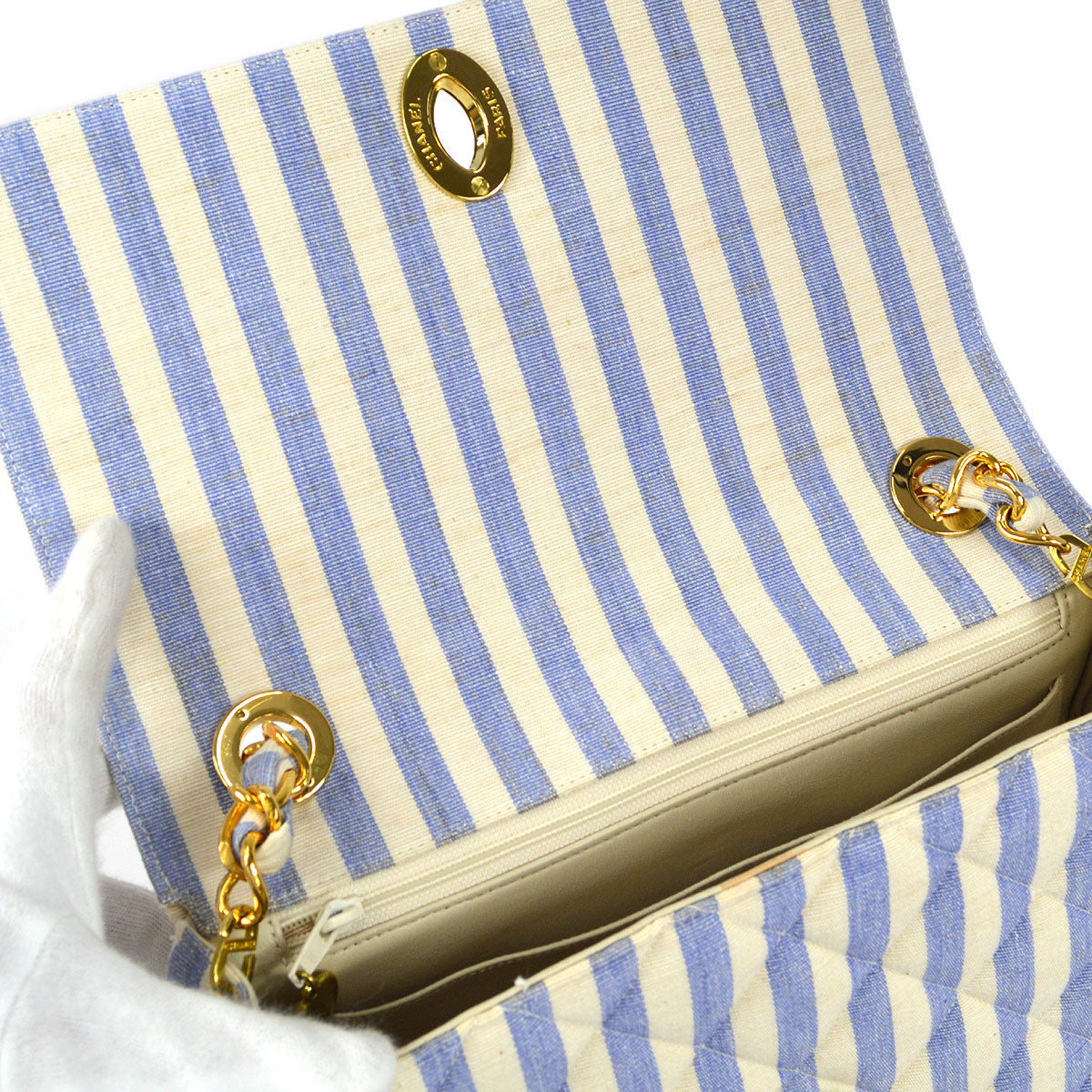 CHANEL * 1994-1996 Striped Straight Flap Medium Canvas