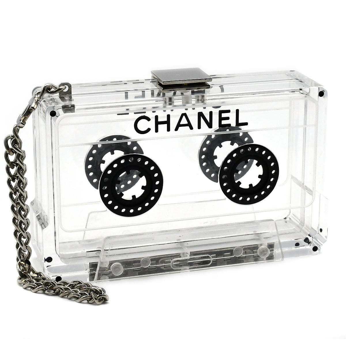 CHANEL * Cassette Tape Chain Clutch Party Bag Clear Plastic