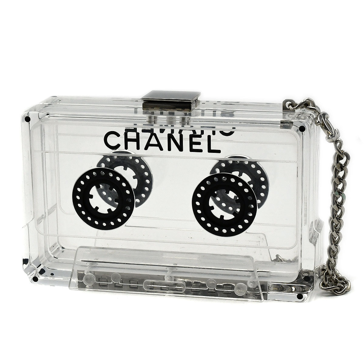 CHANEL * Cassette Tape Chain Clutch Party Bag Clear Plastic