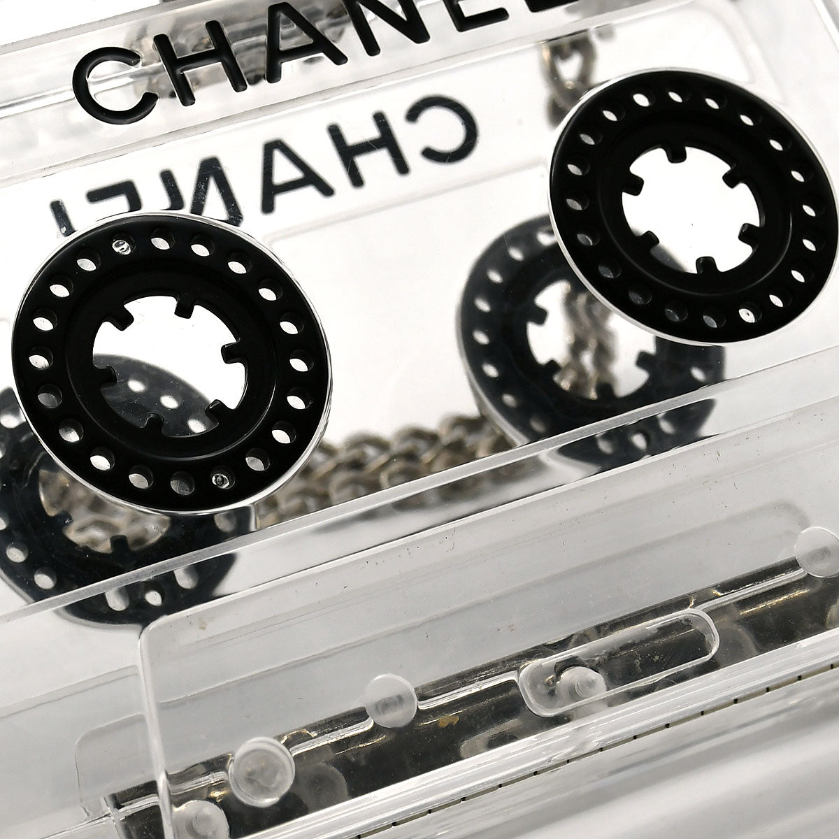 CHANEL * Cassette Tape Chain Clutch Party Bag Clear Plastic