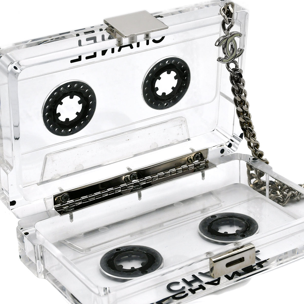 CHANEL * Cassette Tape Chain Clutch Party Bag Clear Plastic