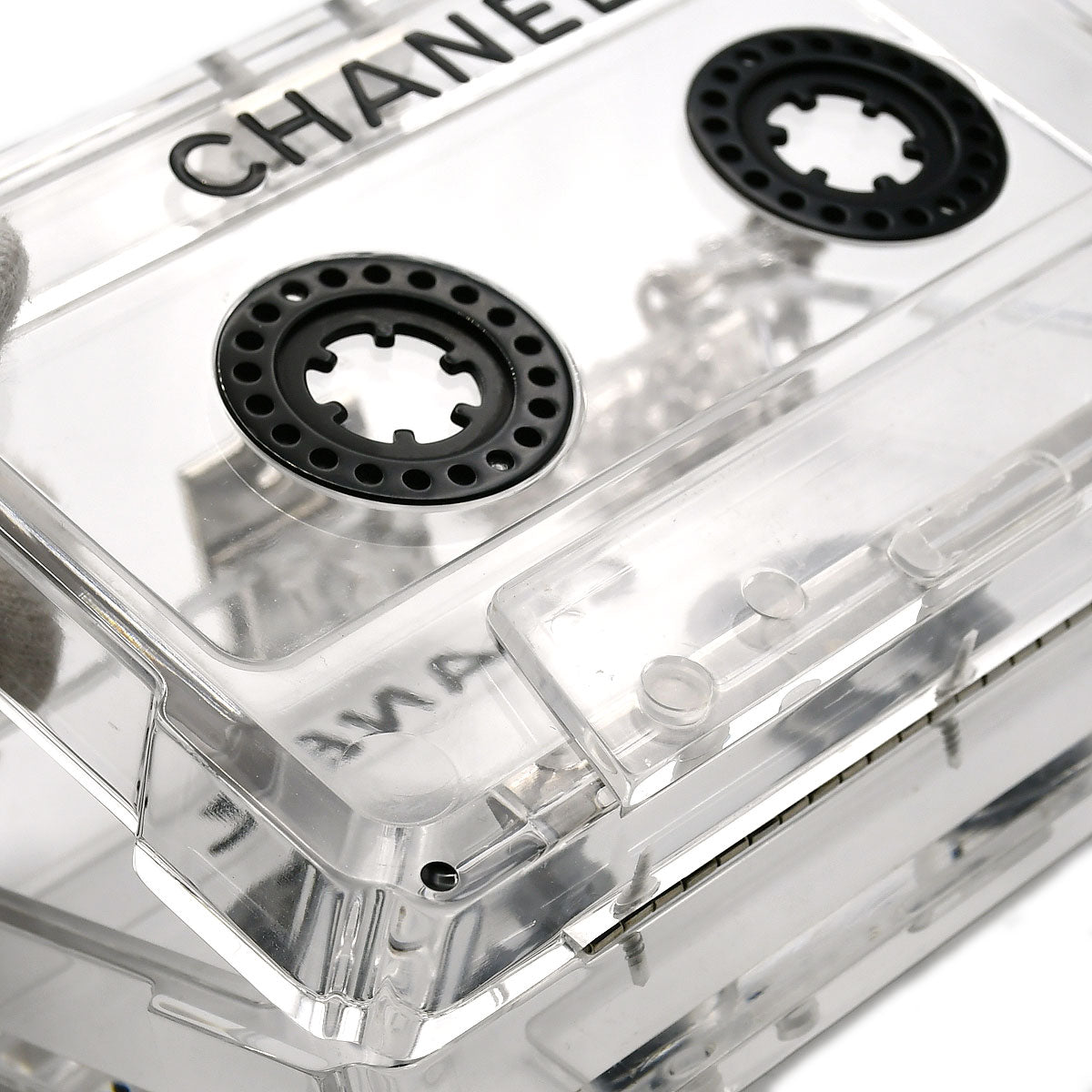 CHANEL * Cassette Tape Chain Clutch Party Bag Clear Plastic