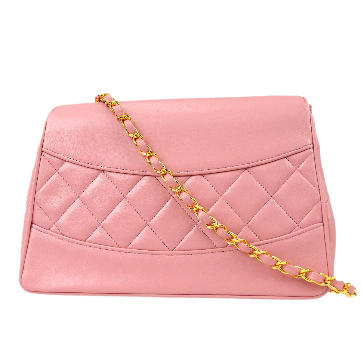 CHANEL * 1989-1991 Round Flap Shoulder Bag Medium Pink Lambskin 67904