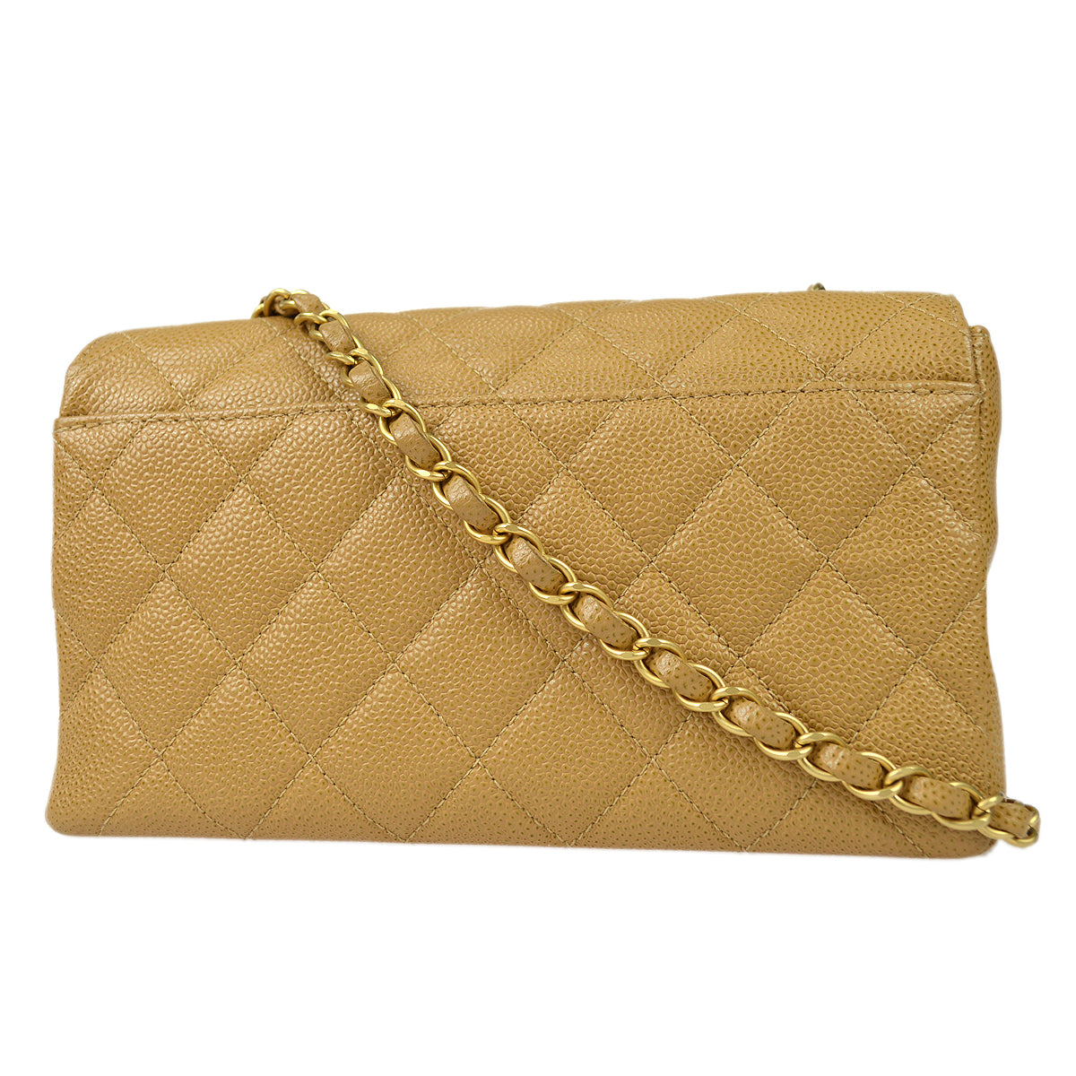 CHANEL * 2003-2004 Wood Detailed Strait Flap Small Beige Caviar 97686