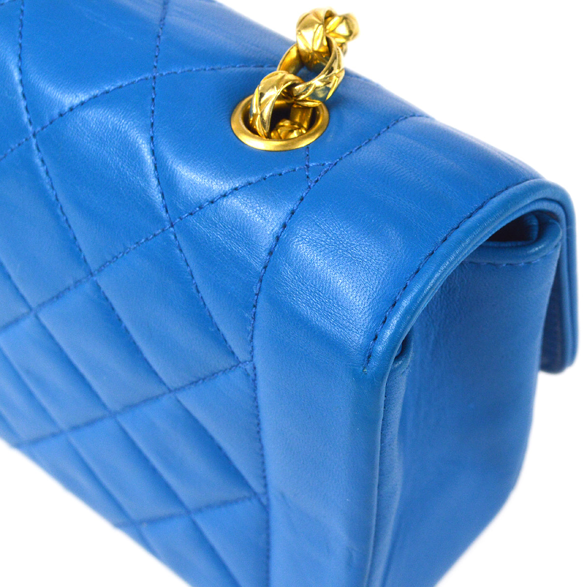 CHANEL * 1989-1991 Border Flap Mini Blue Lambskin 78426