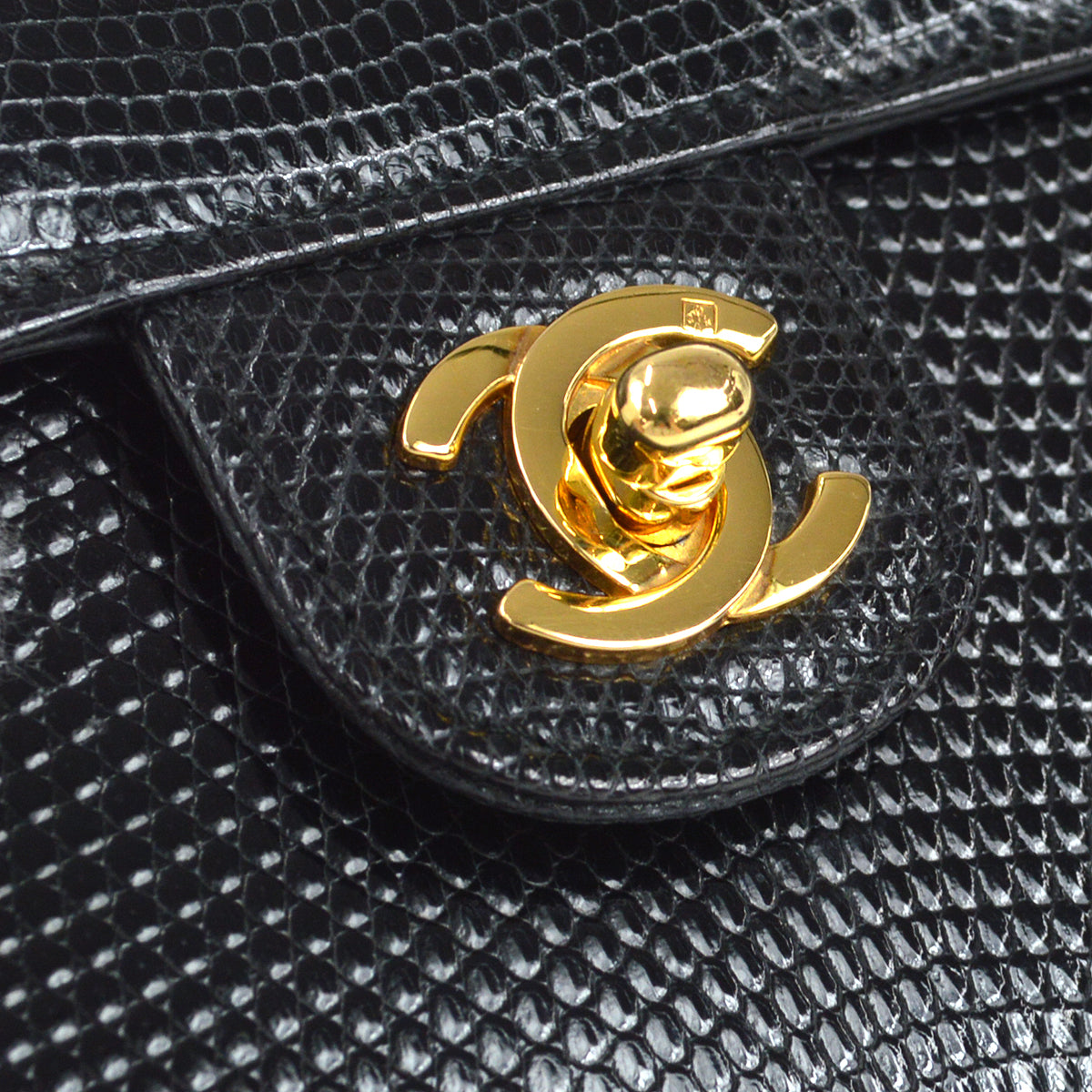CHANEL * 1989-1991 Classic Square Flap 20 Black Lizard 87982