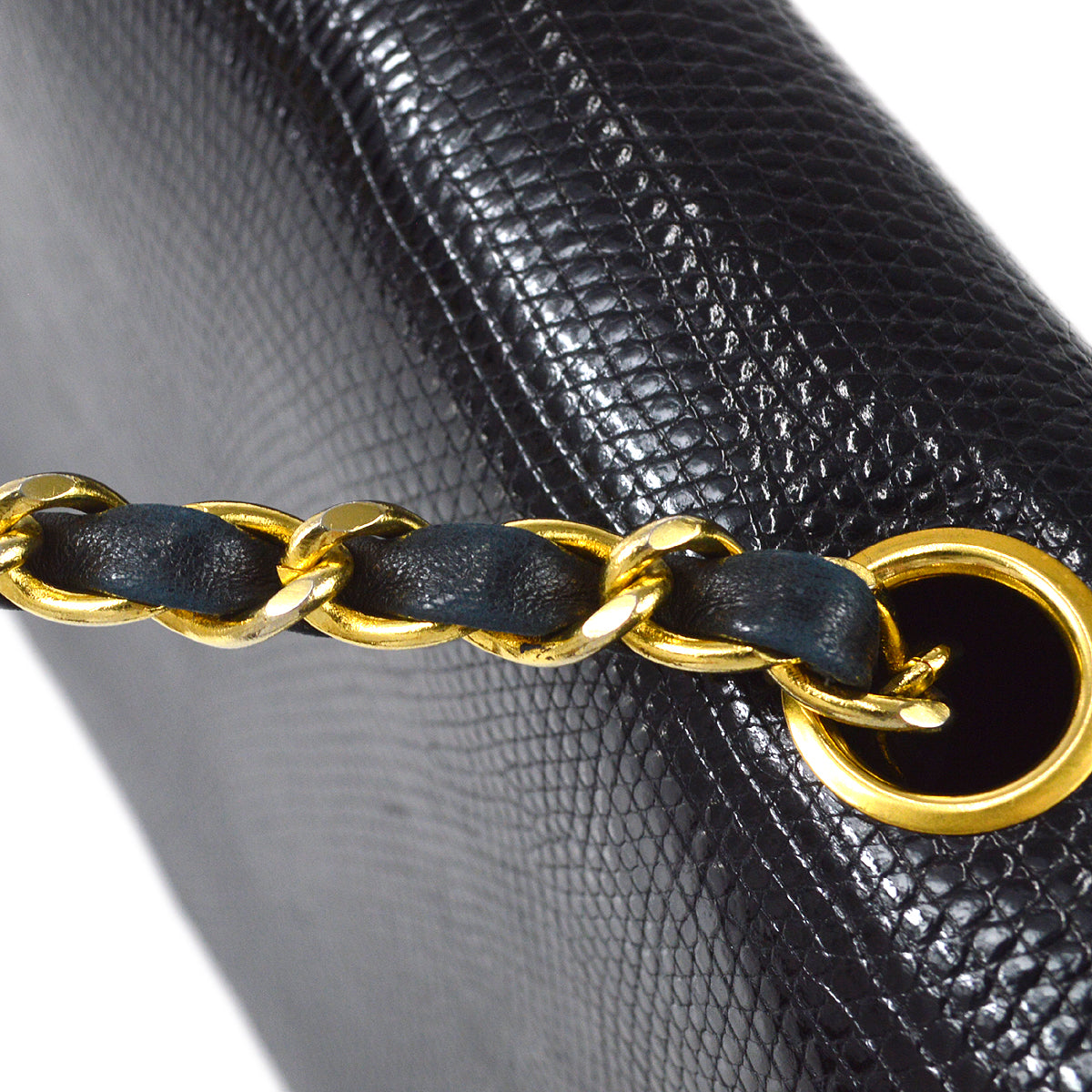 CHANEL * 1989-1991 Classic Square Flap 20 Black Lizard 87982