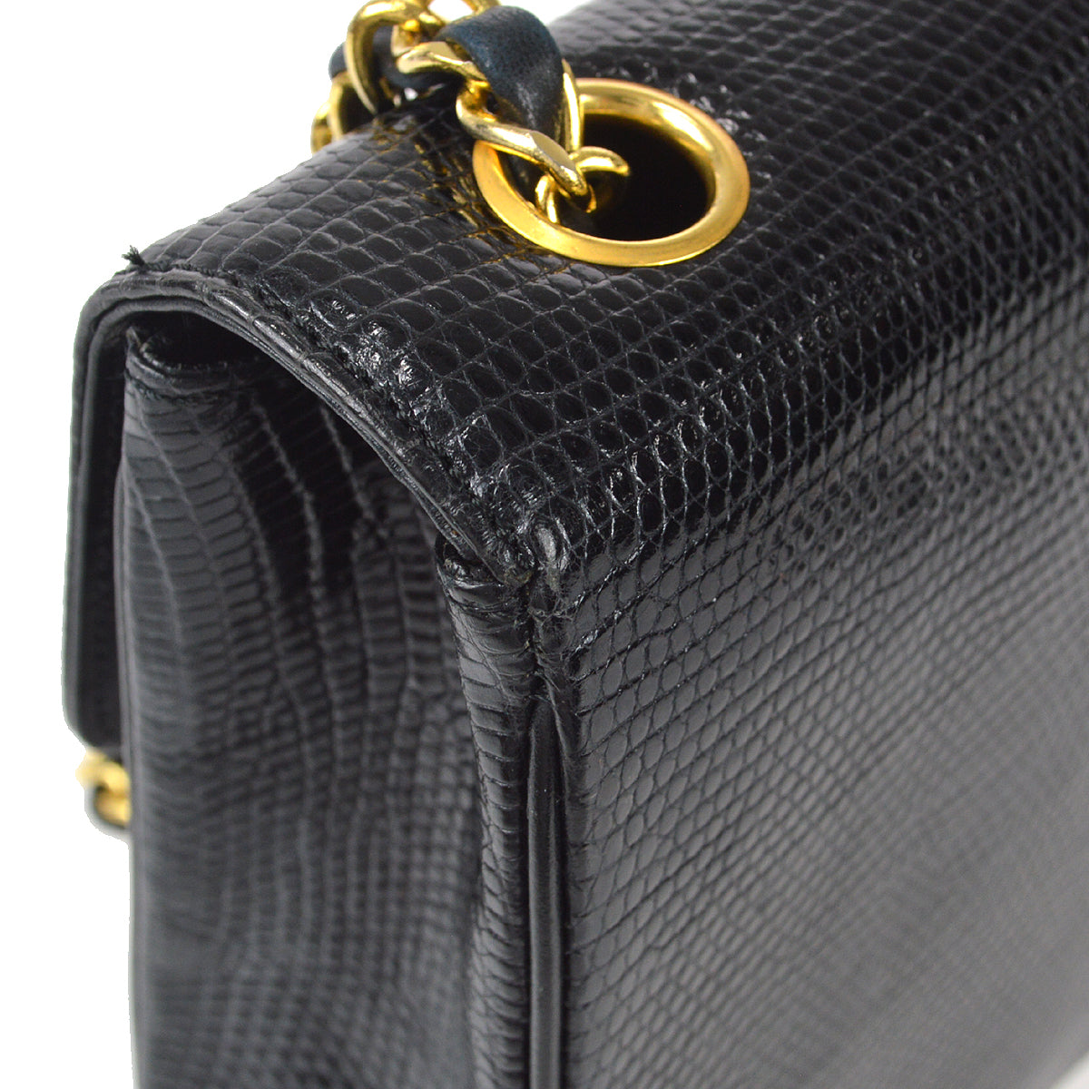CHANEL * 1989-1991 Classic Square Flap 20 Black Lizard 87982