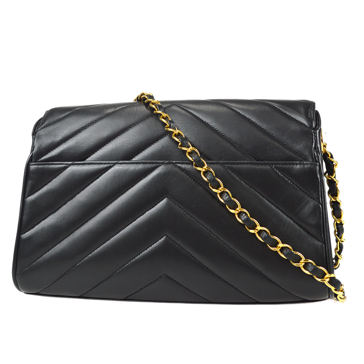 CHANEL * 1991-1994 Chevron Flap Medium Lambskin Black 97435