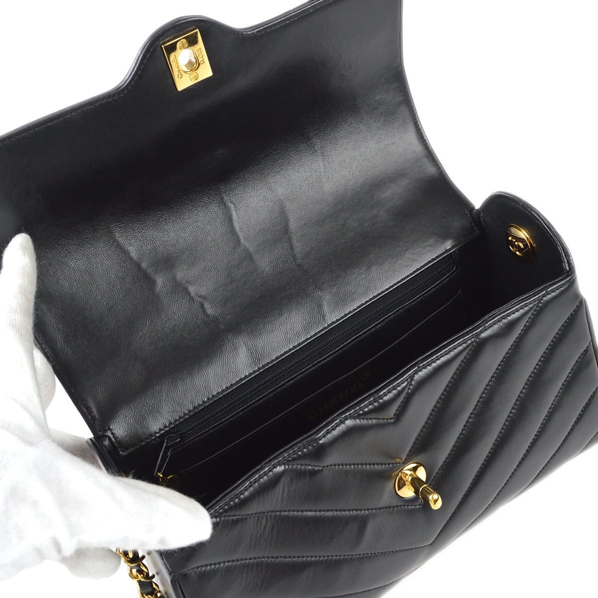 CHANEL * 1991-1994 Chevron Flap Medium Lambskin Black 97435