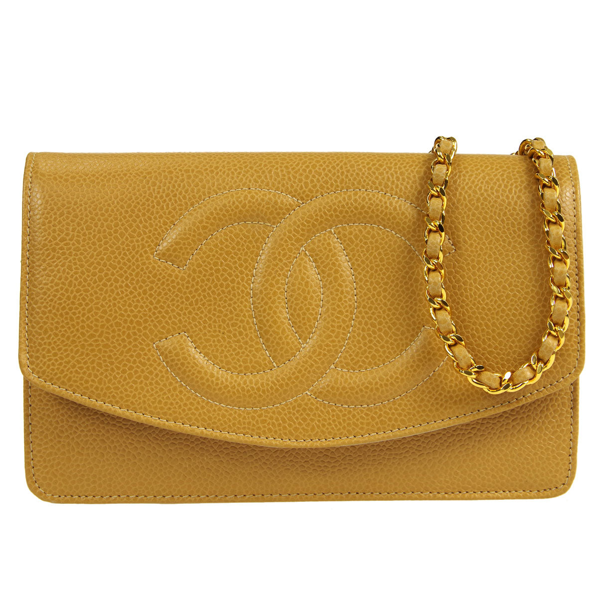 CHANEL * WOC Chain Shoulder Wallet Bag Beige Caviar 89658