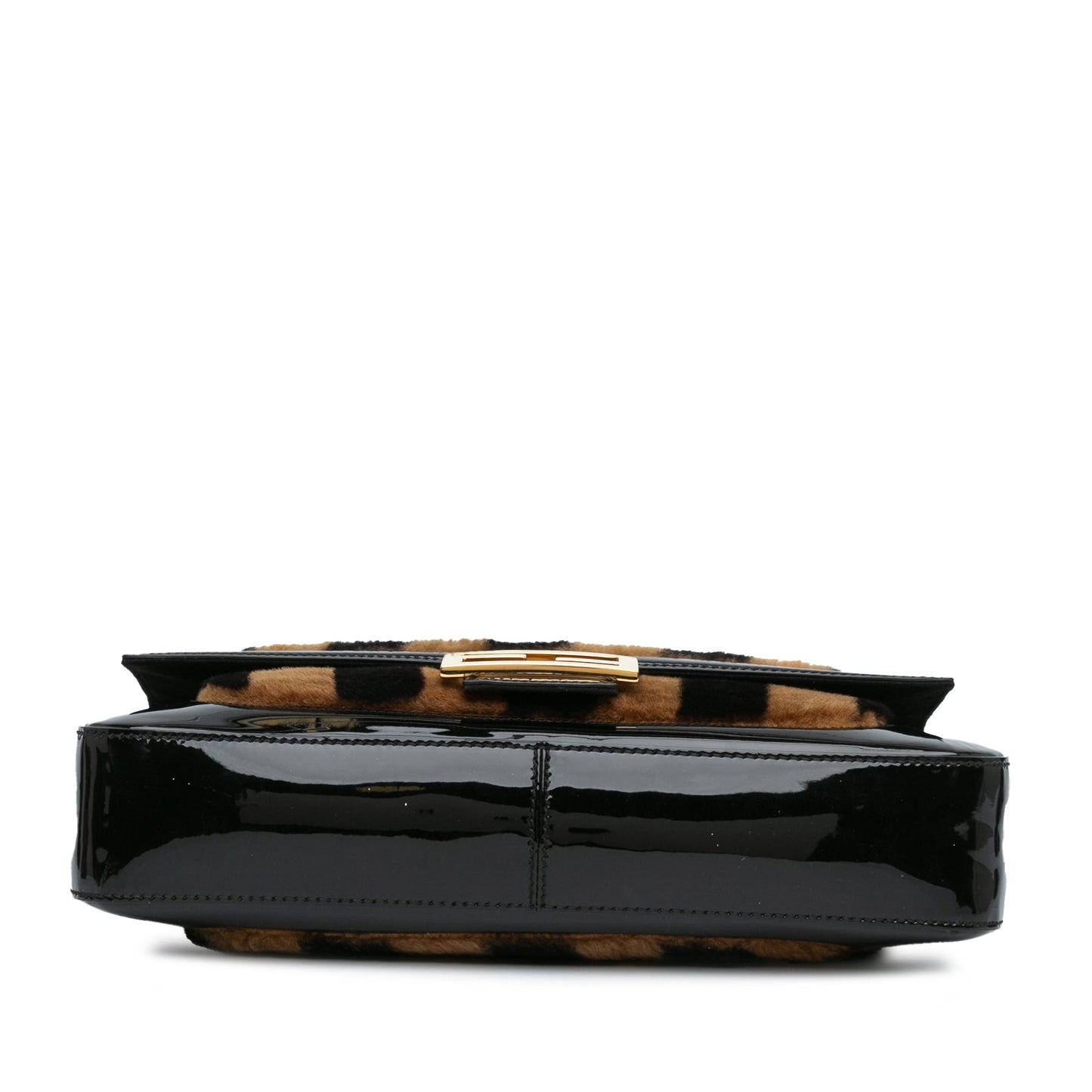 Black Fendi Shearling Pequin Baguette Satchel