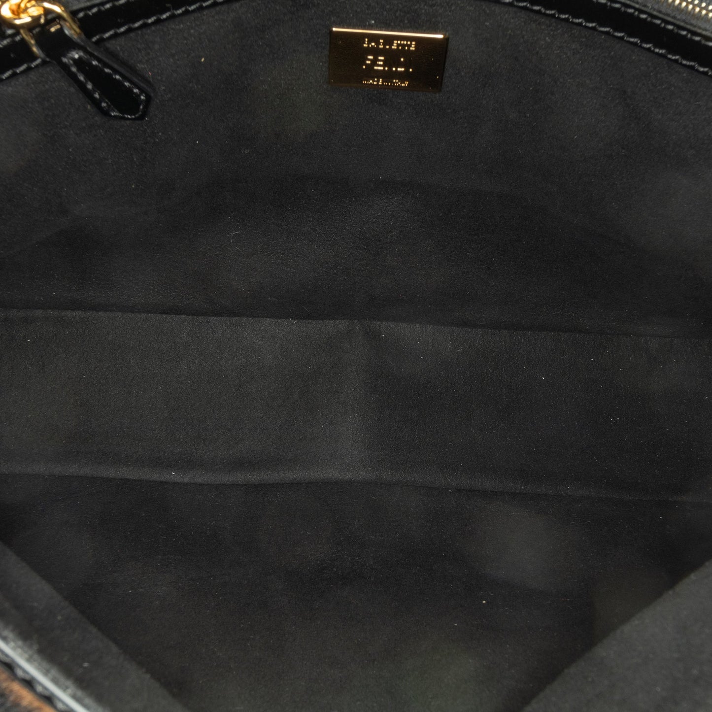 Black Fendi Shearling Pequin Baguette Satchel