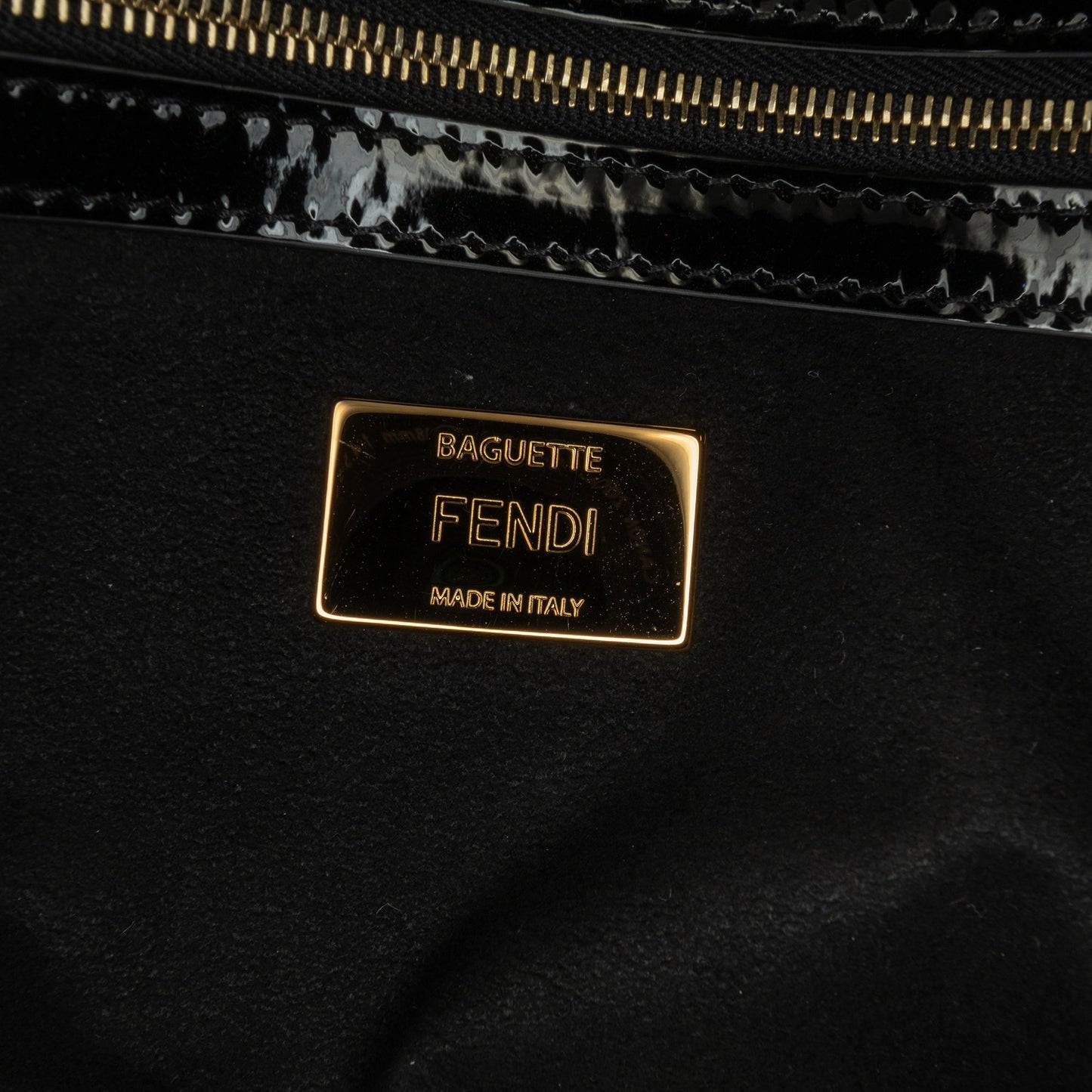 Black Fendi Shearling Pequin Baguette Satchel