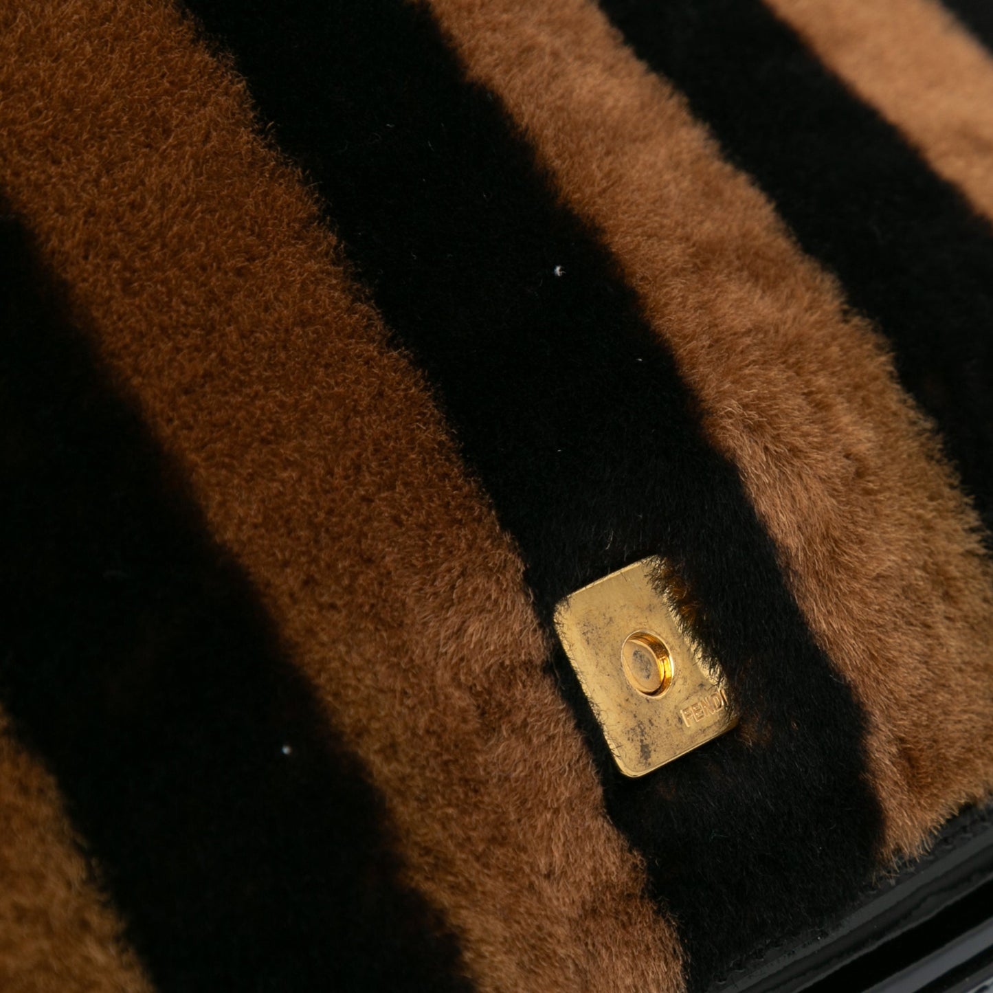 Black Fendi Shearling Pequin Baguette Satchel