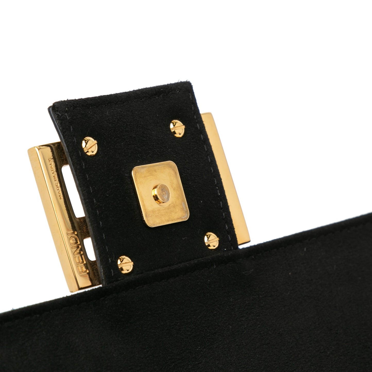 Black Fendi Shearling Pequin Baguette Satchel