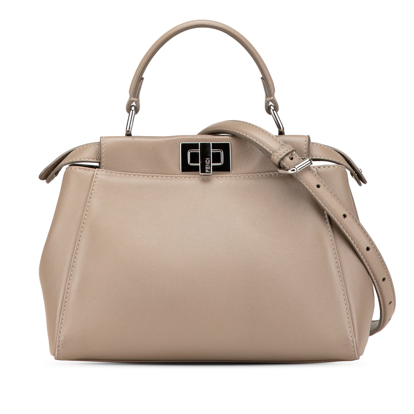Beige Fendi Mini Leather Iconic Peekaboo Satchel