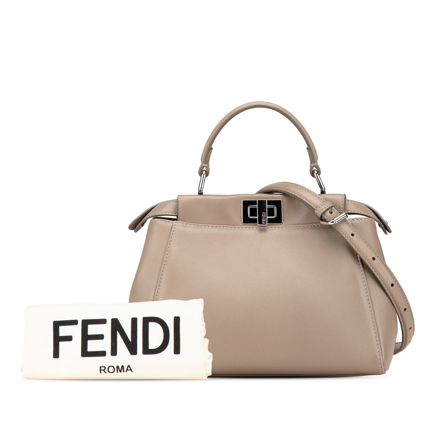 Beige Fendi Mini Leather Iconic Peekaboo Satchel
