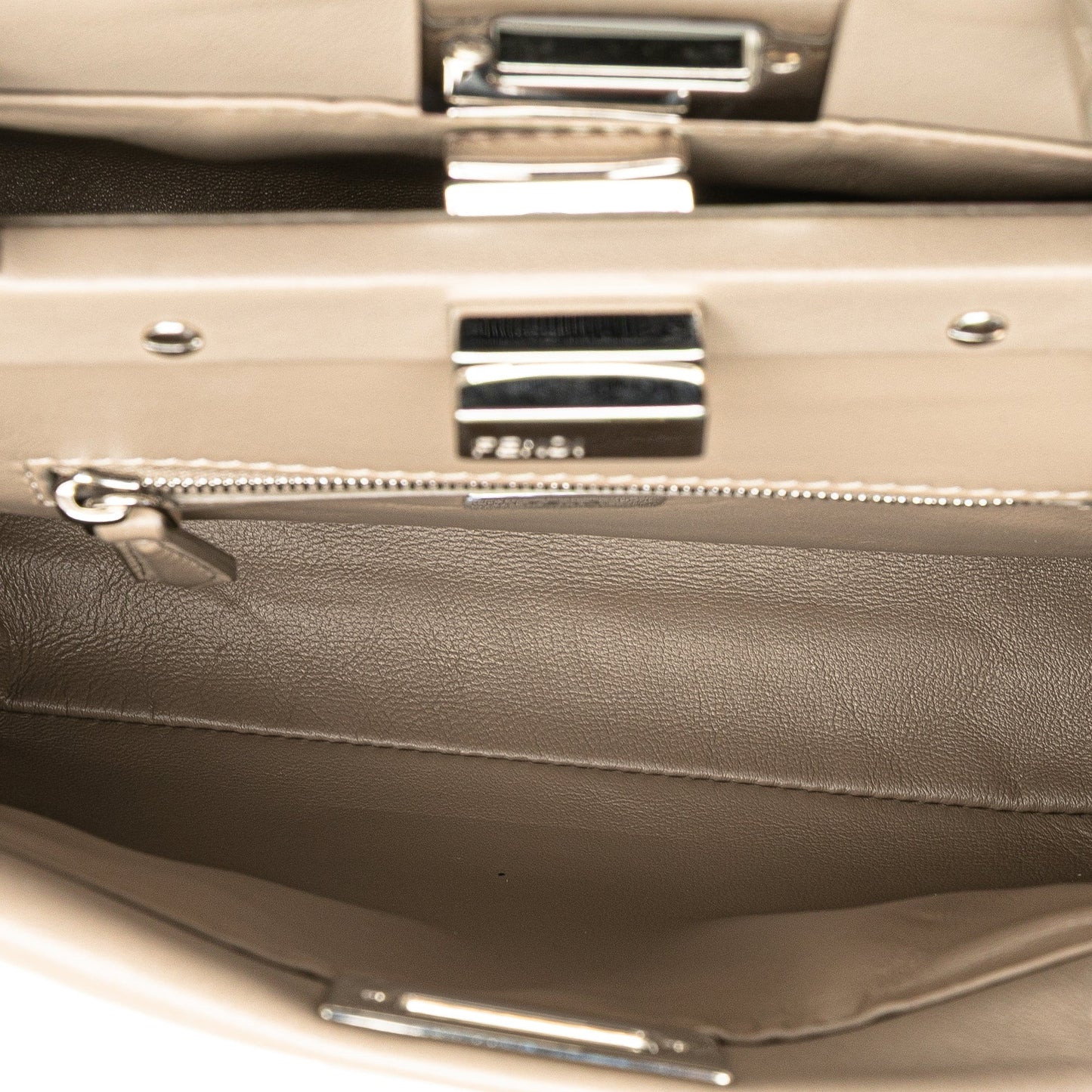 Beige Fendi Mini Leather Iconic Peekaboo Satchel