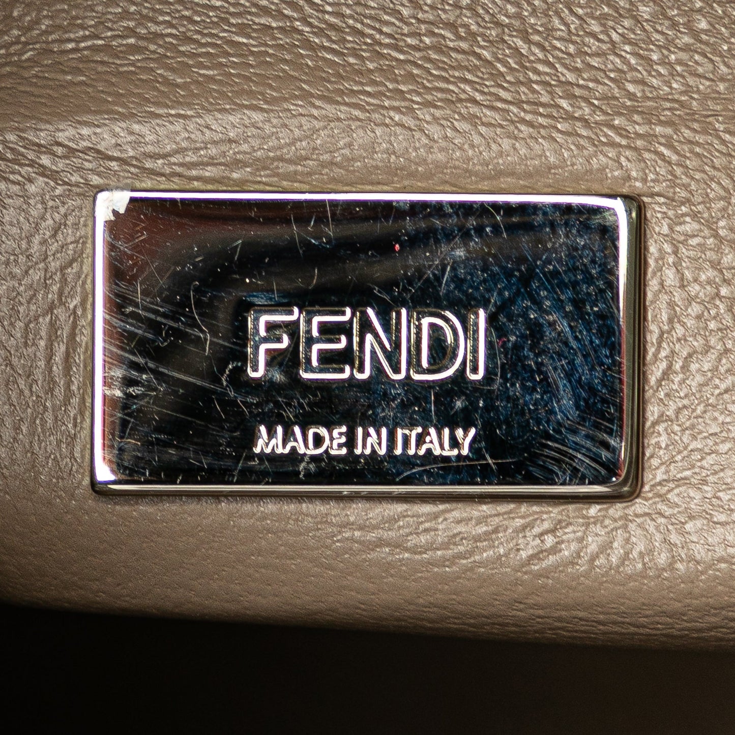 Beige Fendi Mini Leather Iconic Peekaboo Satchel