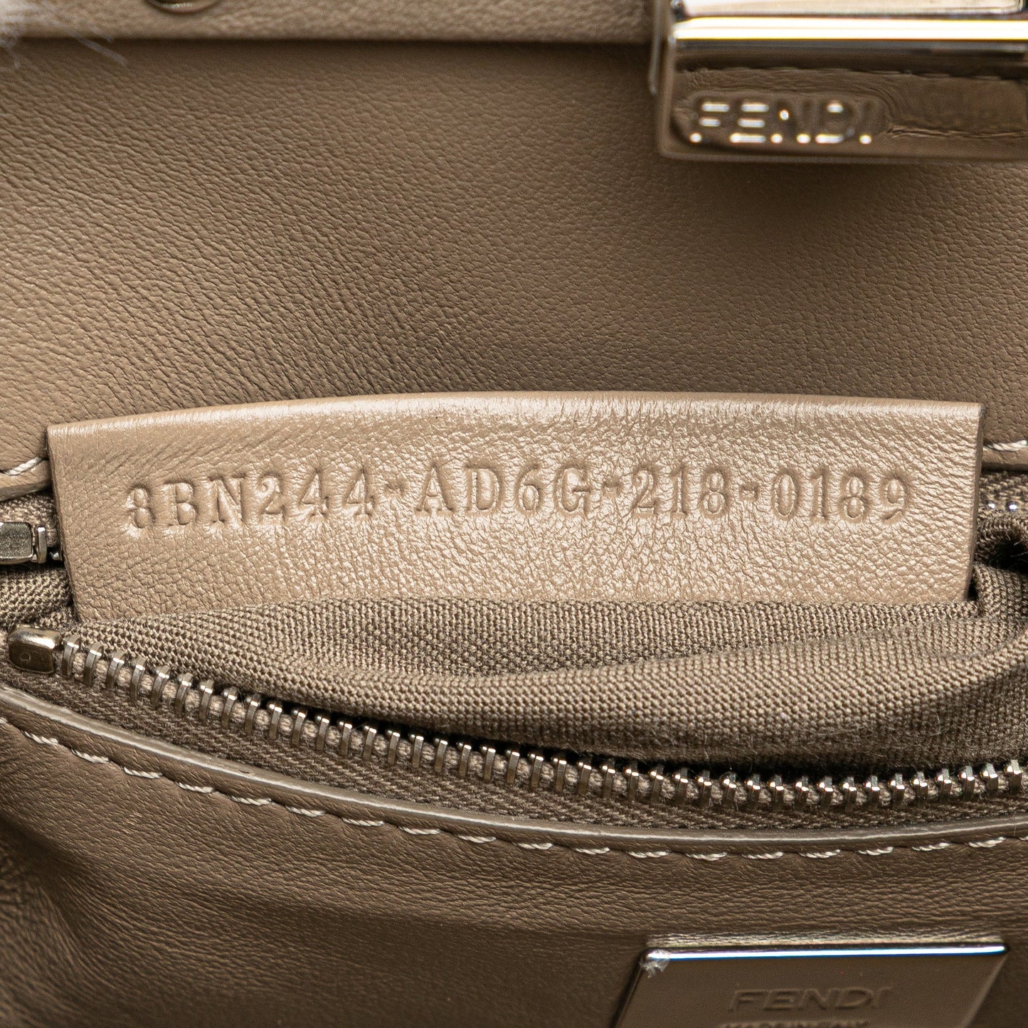 Beige Fendi Mini Leather Iconic Peekaboo Satchel