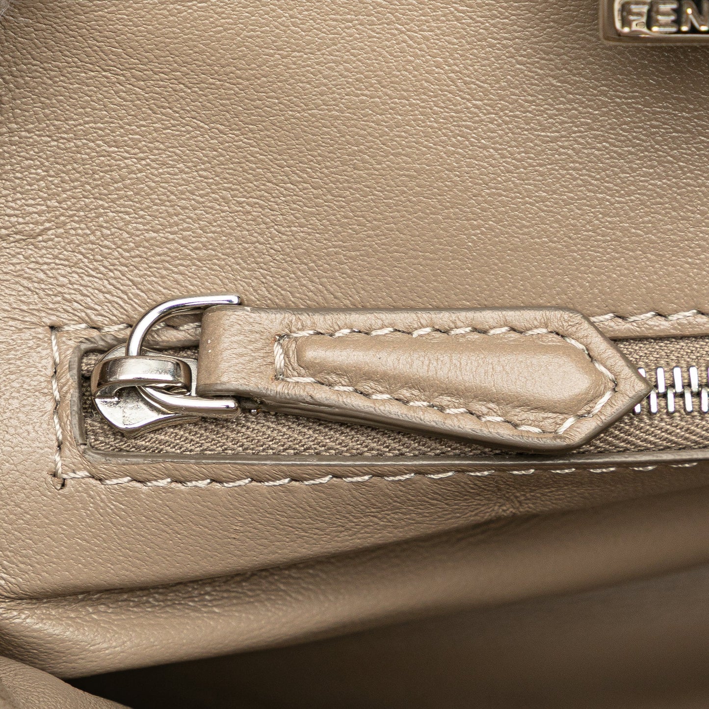 Beige Fendi Mini Leather Iconic Peekaboo Satchel