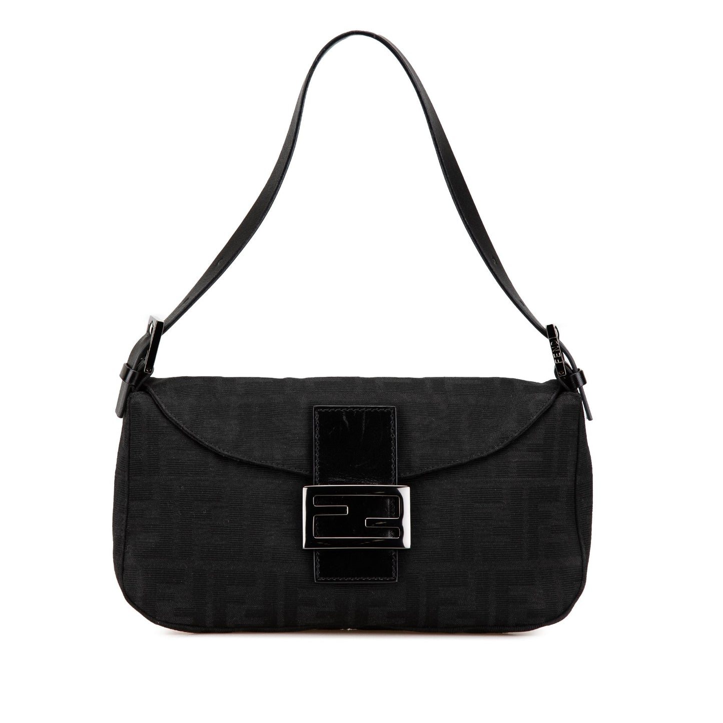 Black Fendi Zucca Canvas Double Flap Shoulder Bag