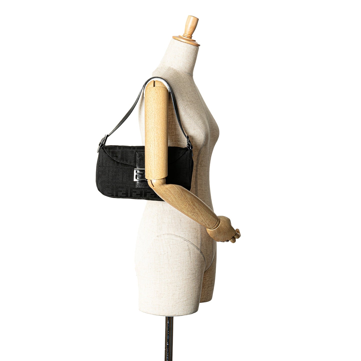 Black Fendi Zucca Canvas Double Flap Shoulder Bag