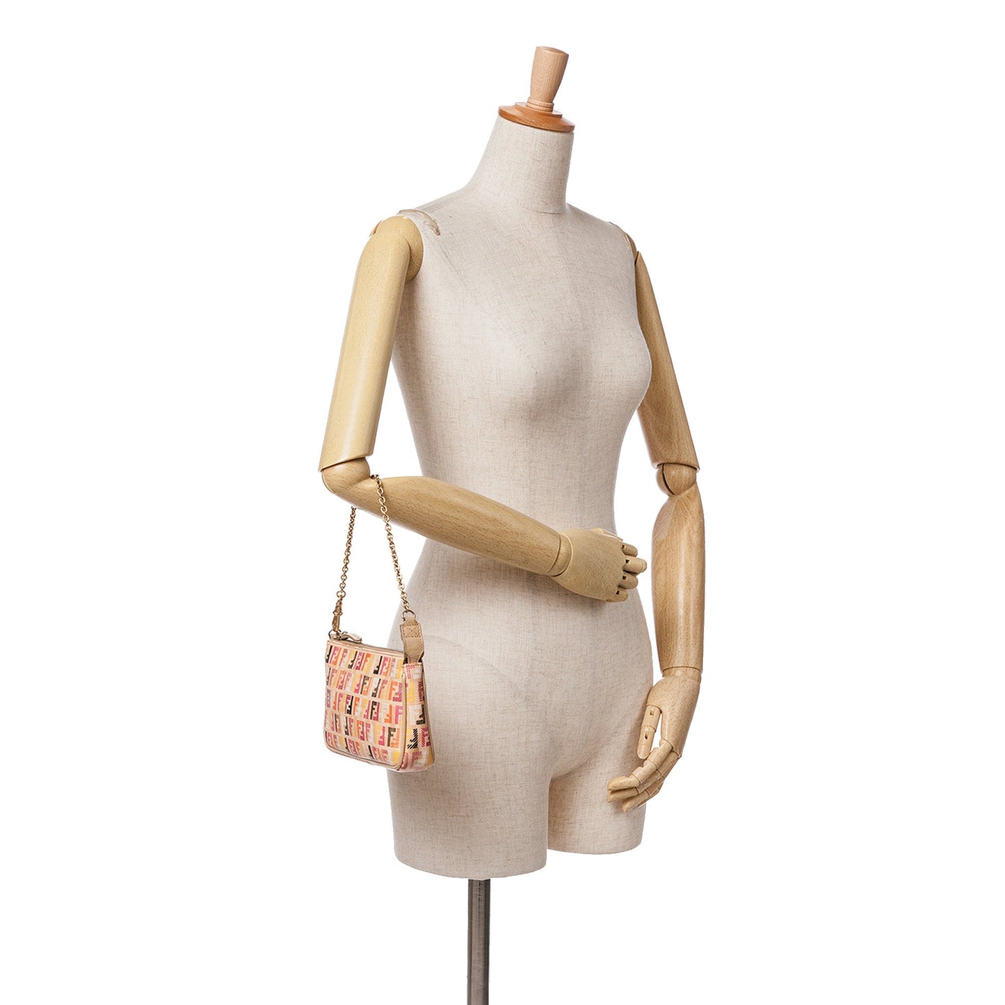 Beige Fendi Multicolor Zucchino Spalmati Chain Pochette Shoulder Bag