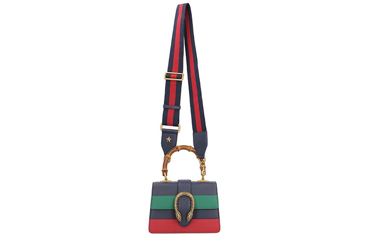 (WMNS) GUCCI Dionysus Tiger Head Bamboo Stripe Webbing Colorblock Leather handbag Mini Navy Blue / Green / Red Retro