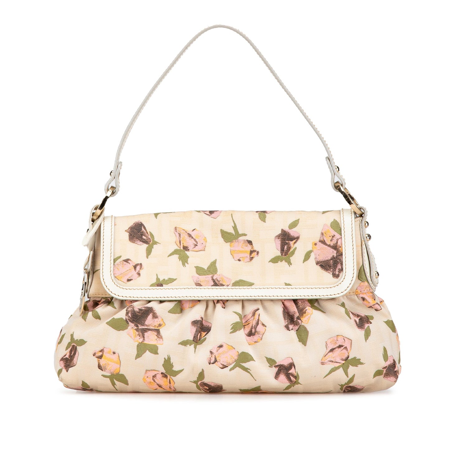 Beige Fendi Small Zucca Canvas Rose Chef Shoulder Bag