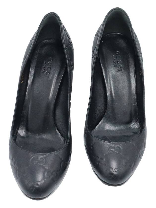 Gucci 338726 GG Logo Black Cima Leather Pumps Shoes 36