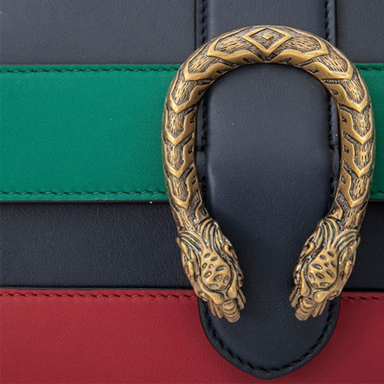(WMNS) GUCCI Dionysus Tiger Head Bamboo Stripe Webbing Colorblock Leather handbag Mini Navy Blue / Green / Red Retro