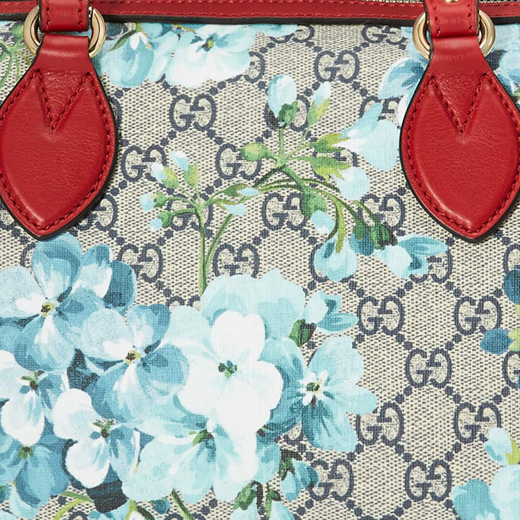 (WMNS) GUCCI Blooms Logo Printing Boston handbag Small Blue / Red Classic