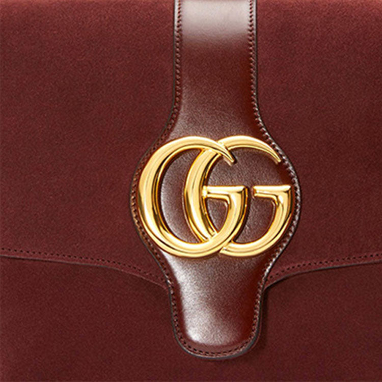 (WMNS) GUCCI Arli Gold Logo Suede Splicing Leather Shoulder Messenger Bag Red Classic Retro