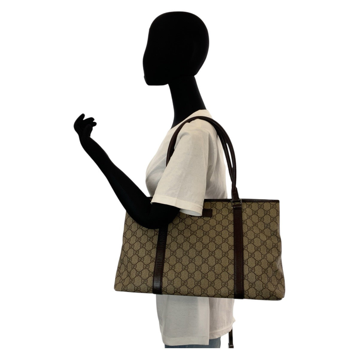 Gucci Beige Brown GG Supreme Canvas Leather Tote
