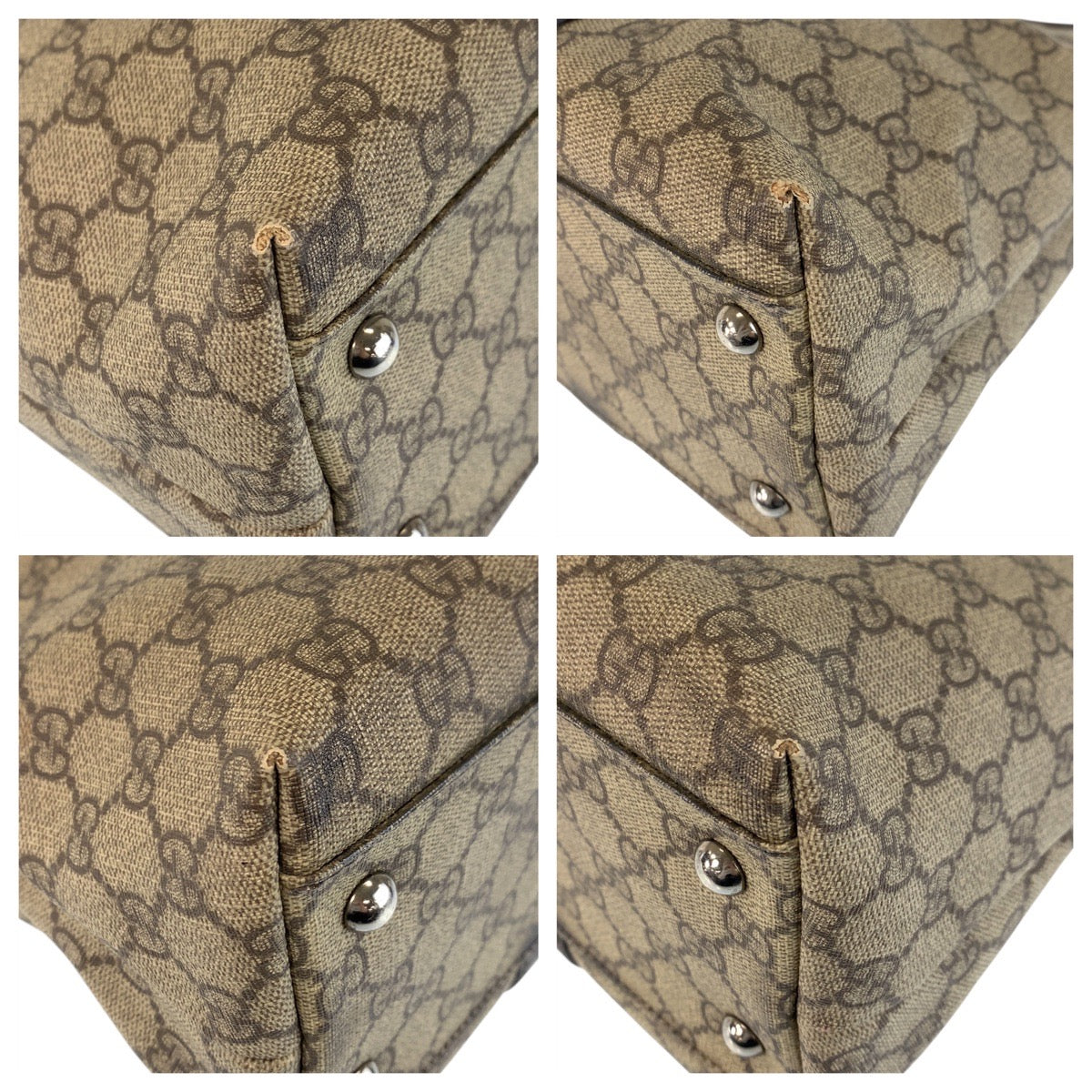 Gucci Beige Brown GG Supreme Canvas Leather Tote