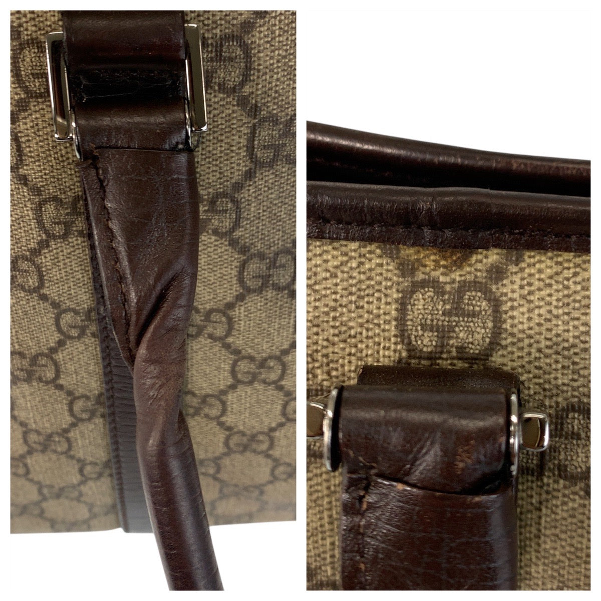 Gucci Beige Brown GG Supreme Canvas Leather Tote