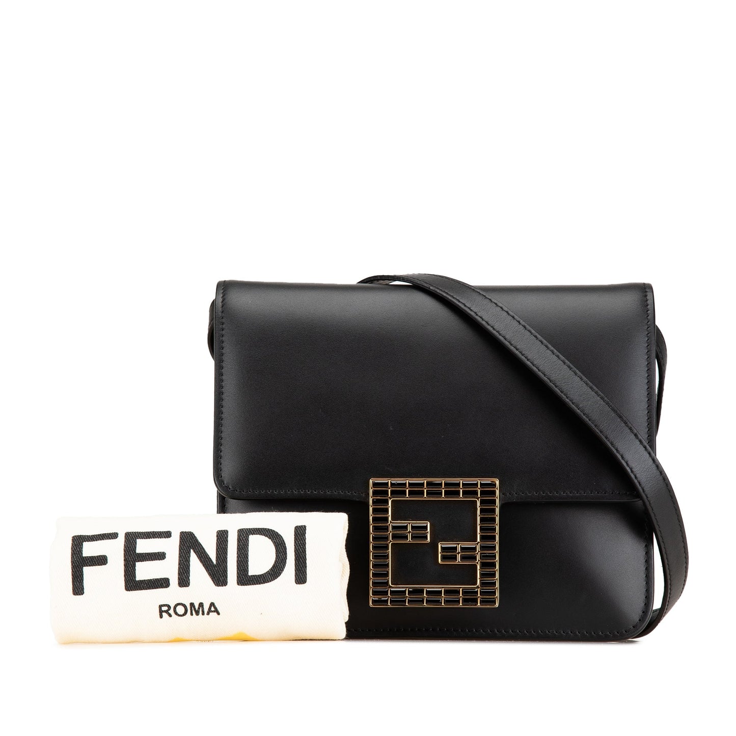 Black Fendi Leather Crystal Fab Crossbody