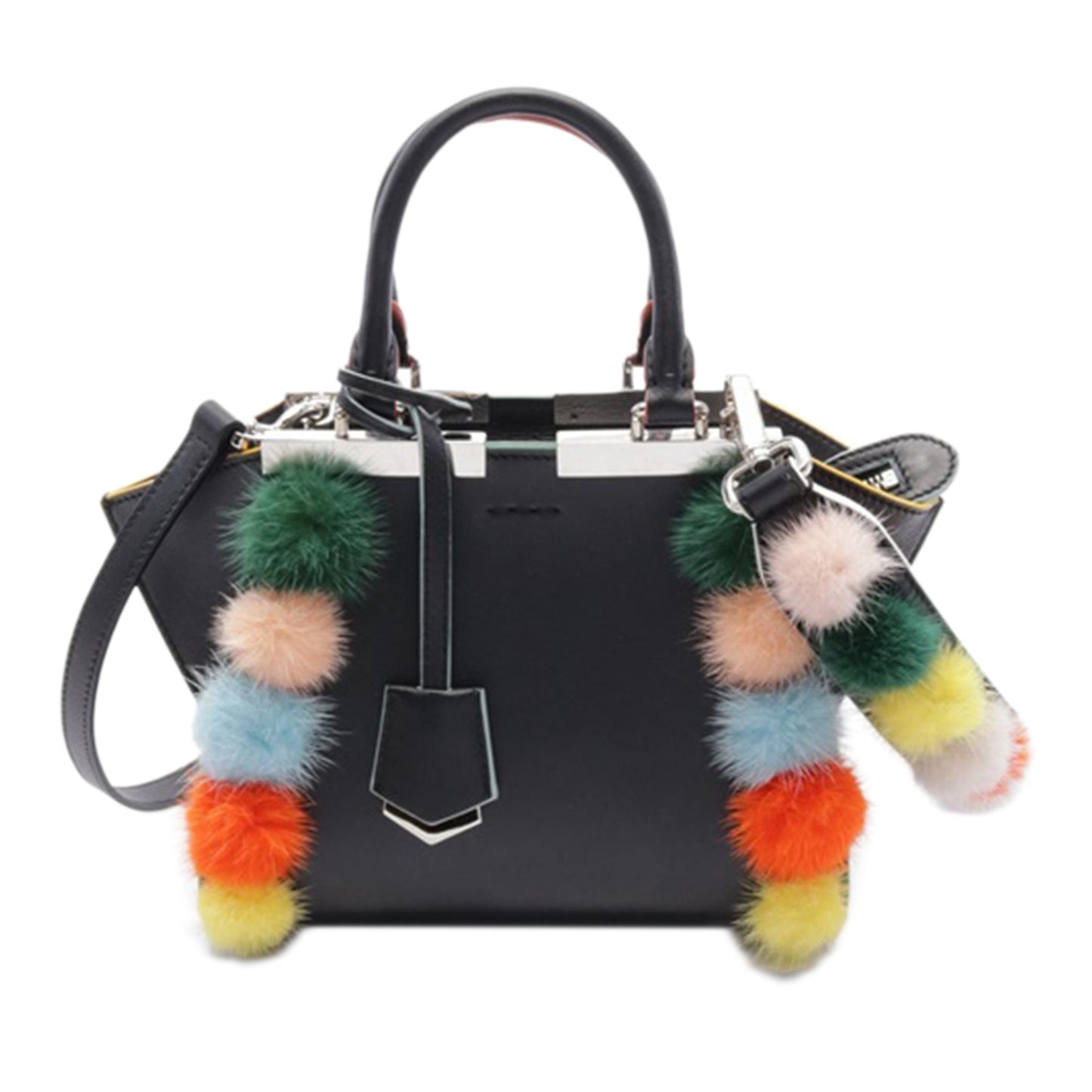 Black Fendi Mini Leather Pom Pom 3Jours Satchel
