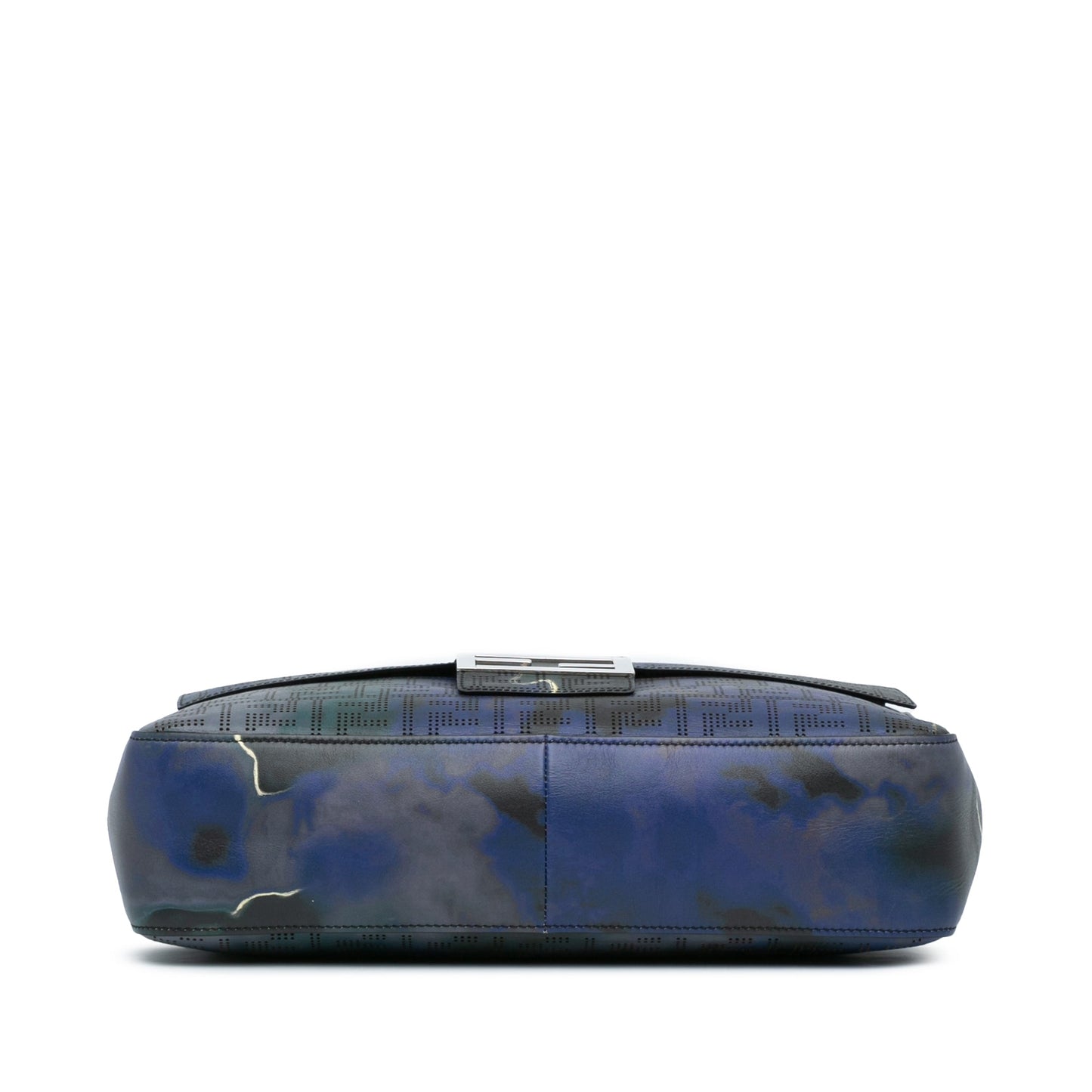 Blue Fendi Large Zucca Perforated Leather Baguette Satchel