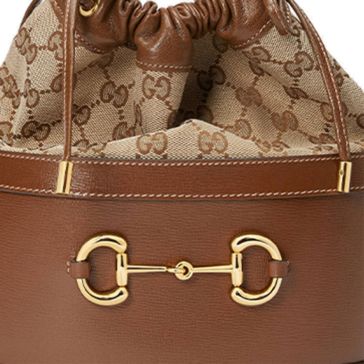 (WMNS) GUCCI Button1955 Series Drawstring Bag Single Shoulder Bag Brown