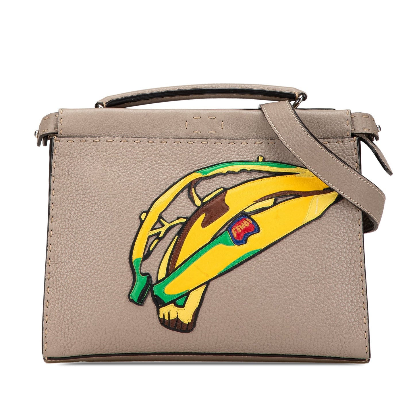 Beige Fendi Sue Tilley Mini Calfskin Romano Selleria Banana Peekaboo Iconic Fit Satchel