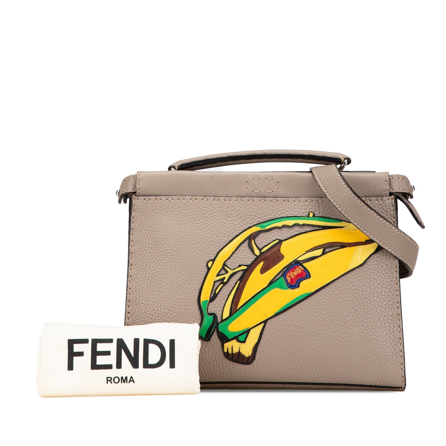Beige Fendi Sue Tilley Mini Calfskin Romano Selleria Banana Peekaboo Iconic Fit Satchel