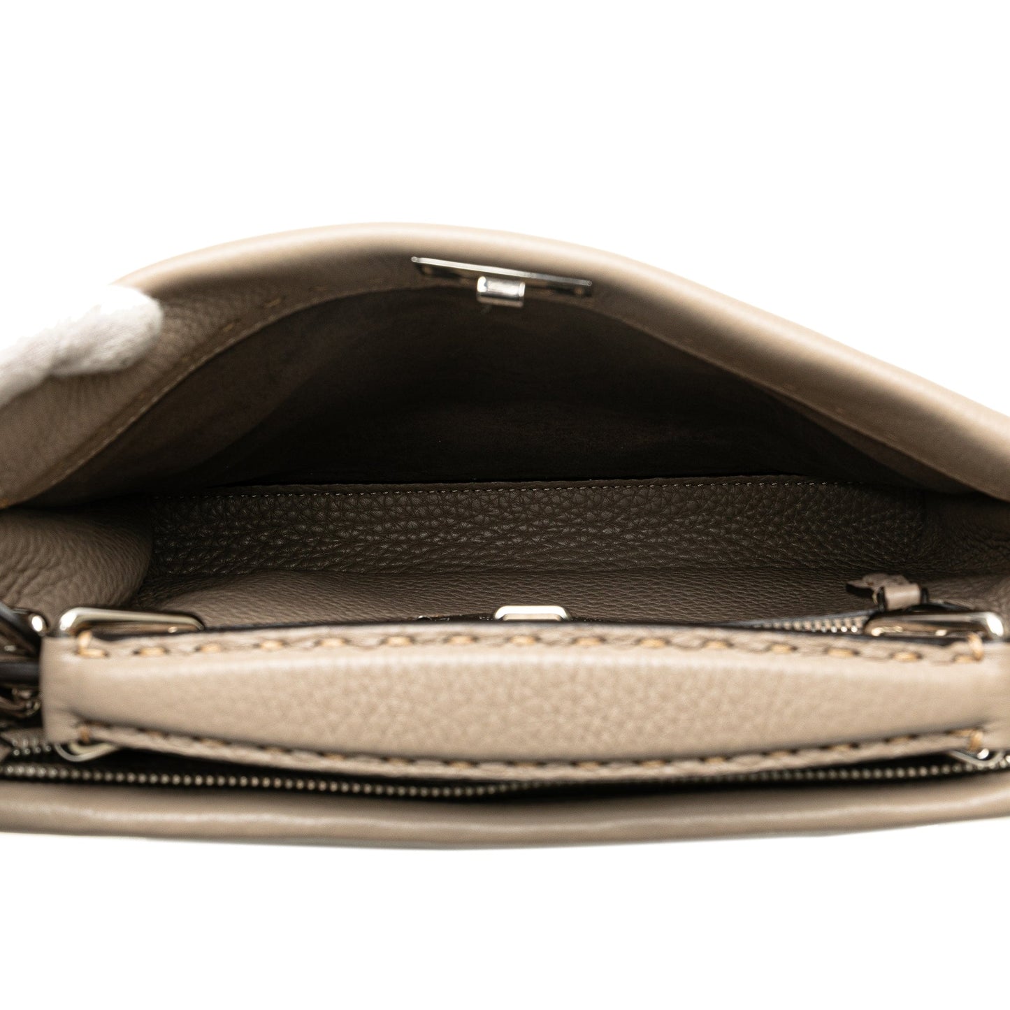 Beige Fendi Sue Tilley Mini Calfskin Romano Selleria Banana Peekaboo Iconic Fit Satchel